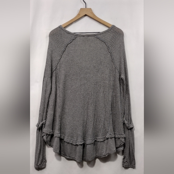 Free People Laguna Thermal Top Women's S Gray Boho Lagenlook Retro Casual Comfy - Picture 7 of 11
